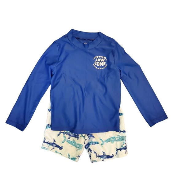 Cat & Jack Rashguard Long Sleeve Swim Set.‎ Sharks Jawsome Size 4T. - Picture 1 of 3